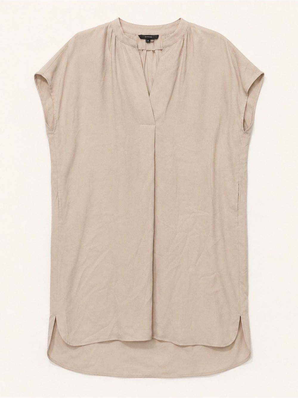 Vince Relaxed V-Neck Cap Sleeve Dress in Light Taupe